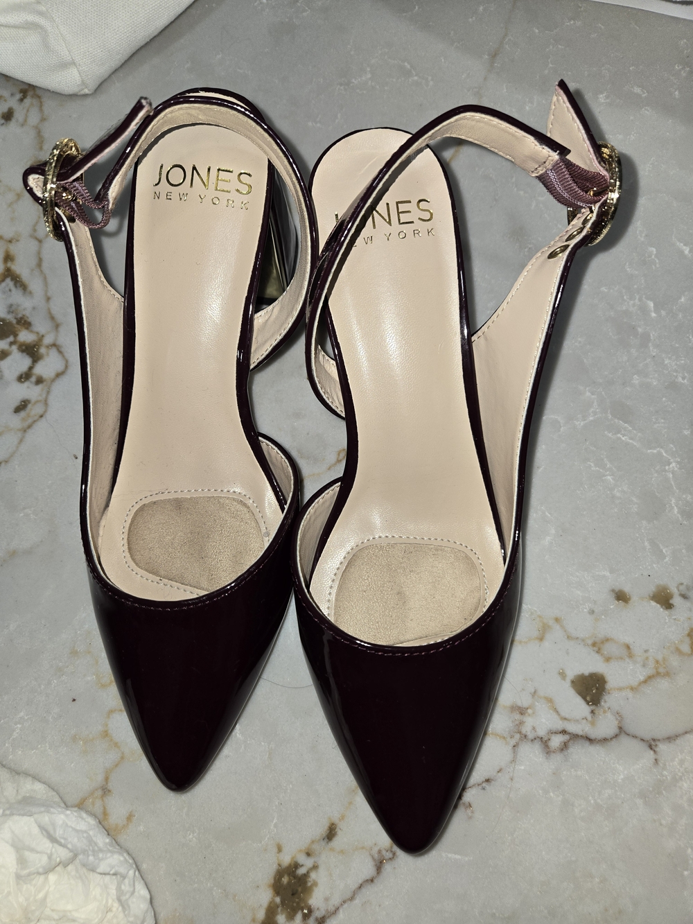 Jones New York Women's Burgundy Patent Pointed-Toe Slingback Heels